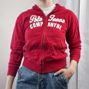 Vintage Y2K Polo Jeans Ralph Lauren Hoodie Womens Medium Red 3/4 Sleeve Preppy